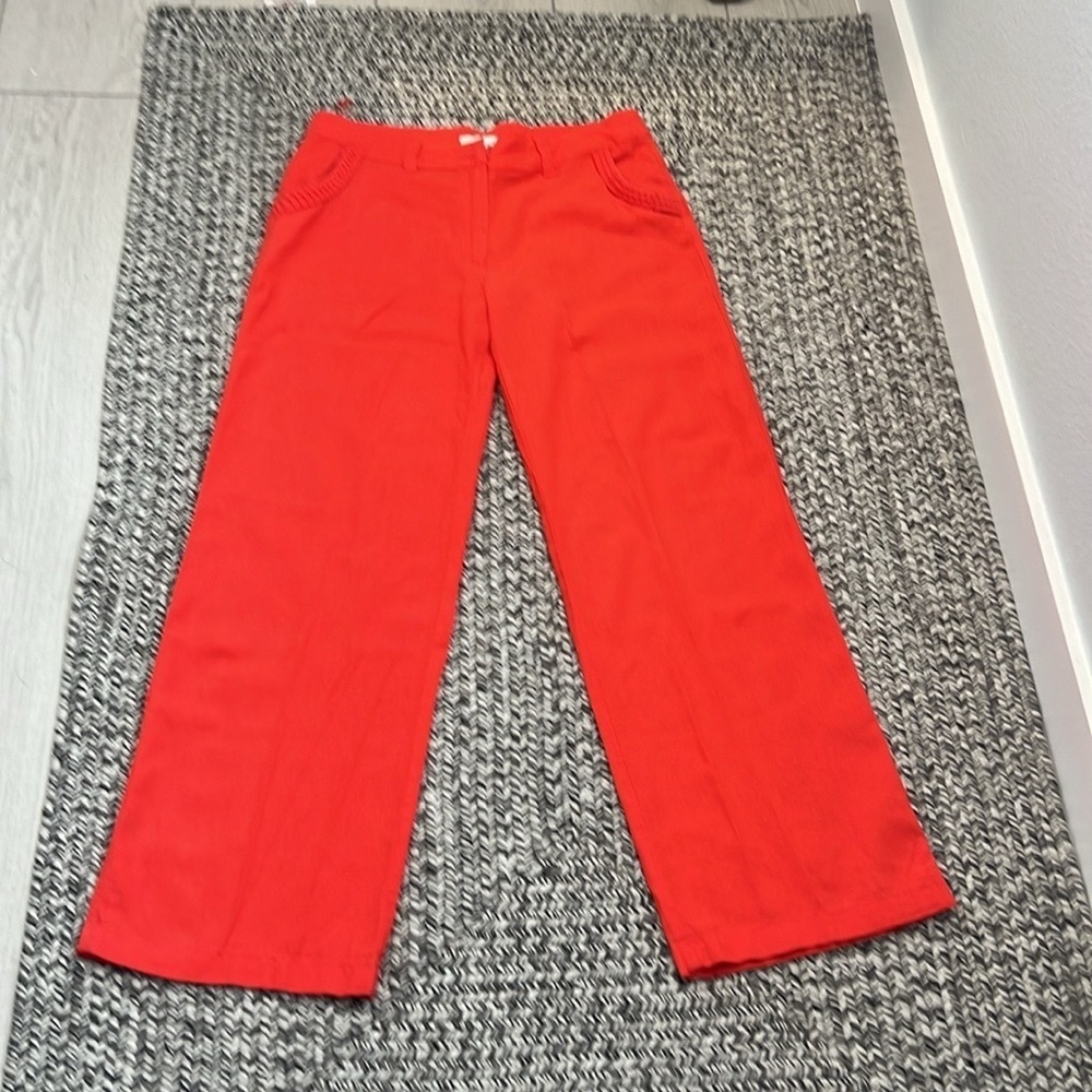 Acua Linen Blend 8”Rise Wide Leg Pants Red Adjustable Waist Resort Chic Size L - Picture 4 of 11